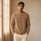 Polignano Wool Cardigan Camel – Styled Editorial Shot