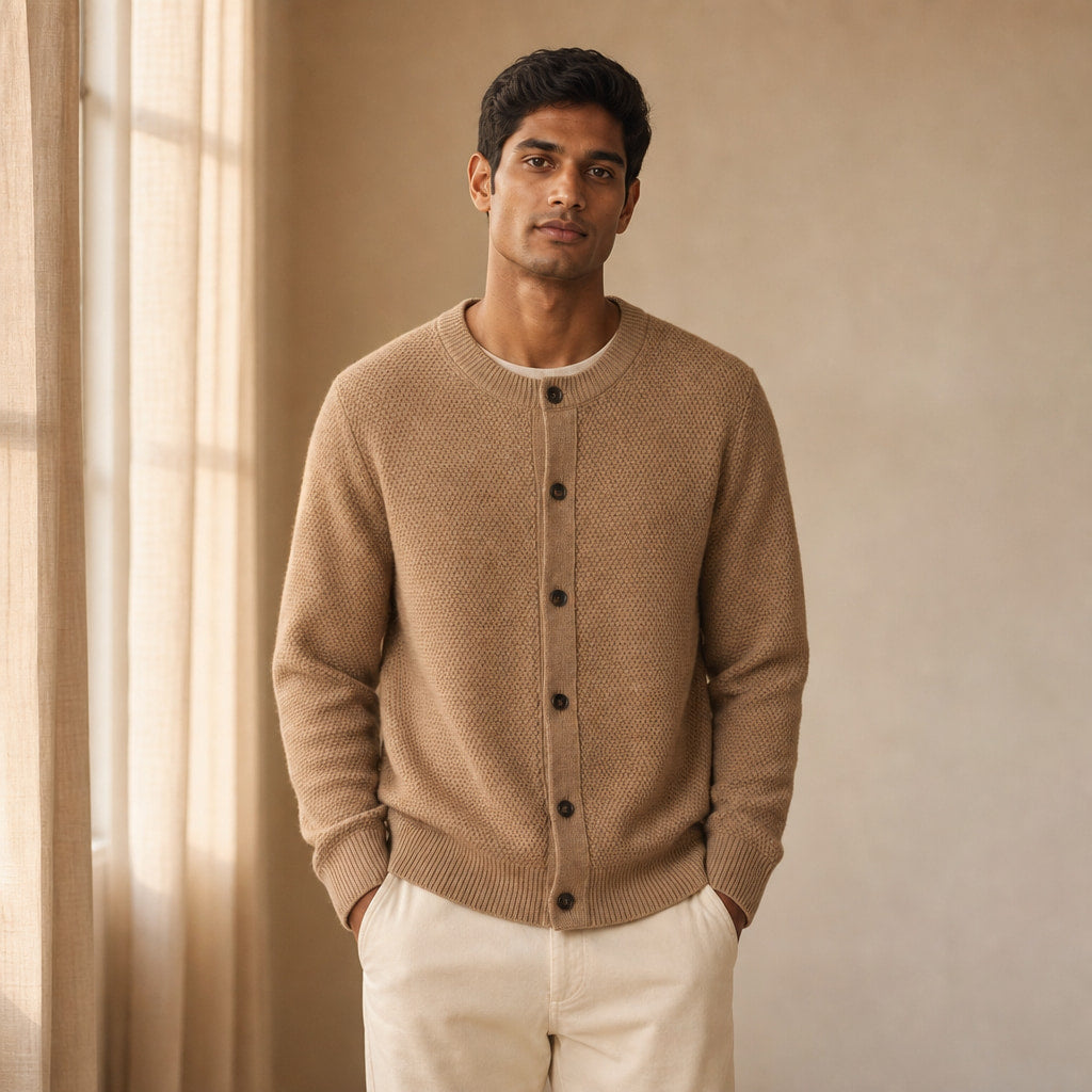Polignano Wool Cardigan Camel – Styled Editorial Shot