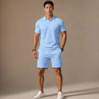 Polo Shirt & Drawstring Shorts Matching Set in Black in Light Blue – Tarlano Premium Menswear