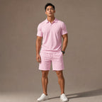 Polo Shirt & Drawstring Shorts Matching Set in Black Light pink – Product Photo