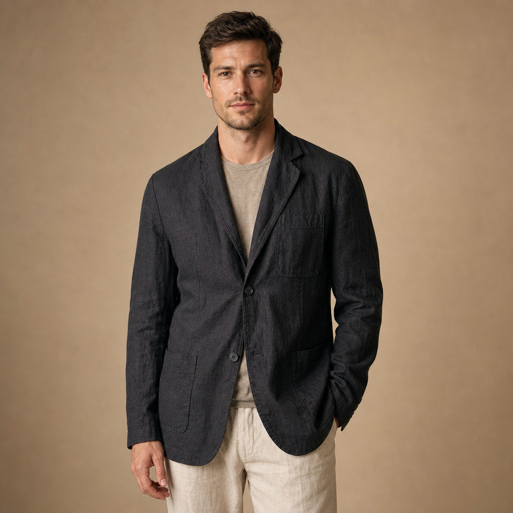 Positano Linen Lightweight Blazer Charcoal – Product Photo