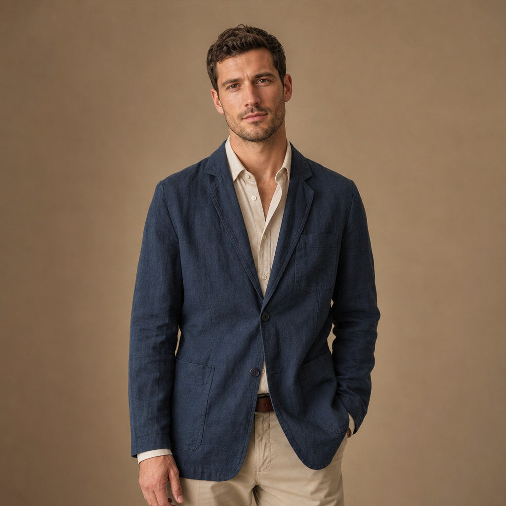 Positano Linen Lightweight Blazer Midnight Navy – Product Photo