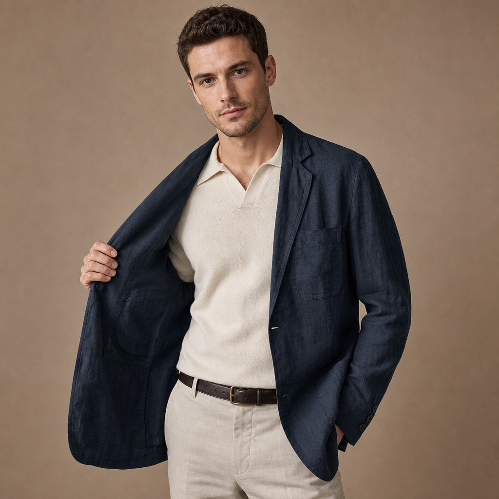 Positano Linen Lightweight Blazer in Midnight Navy – Tarlano Premium Menswear