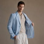 Positano Linen Lightweight Blazer Powder Blue – Side Angle View