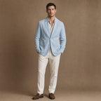 Positano Linen Lightweight Blazer Powder Blue – Full Look