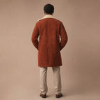 Prestige Rust Brown Shearling Suede Leather Coat Brown – Full Look