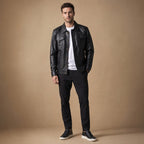Prime Black Leather Trucker Jacket For Men Black – Full Look