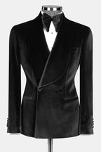 Raveno | Double Breasted Suit Velvet Black – Product Photo
