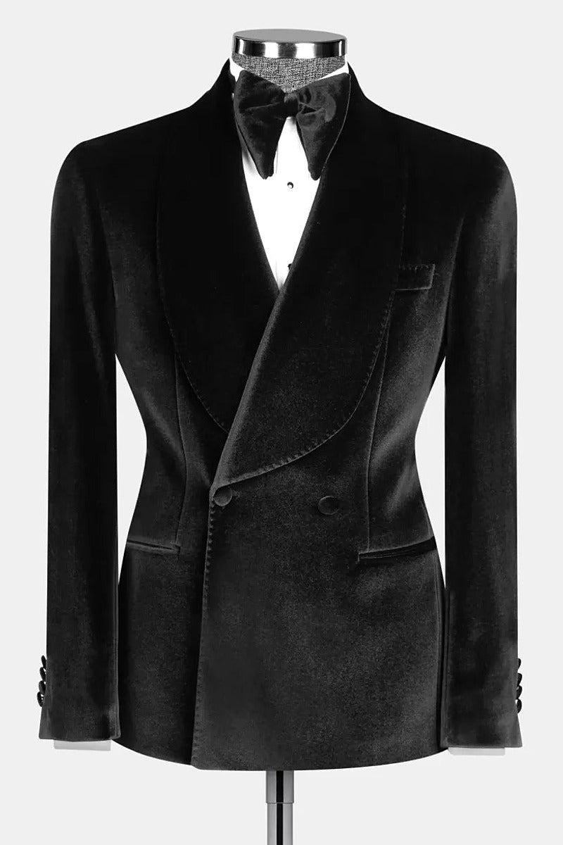 Raveno | Double Breasted Suit Velvet Black – Product Photo