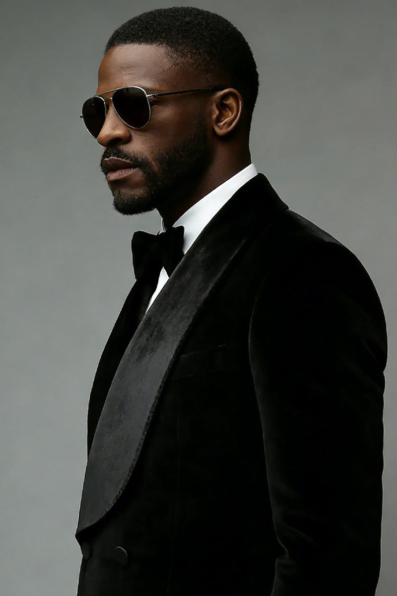 Raveno | Double Breasted Suit Velvet Black – Product Photo