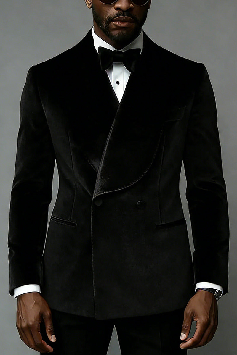 Raveno | Double Breasted Suit Velvet Black – Premium Editorial