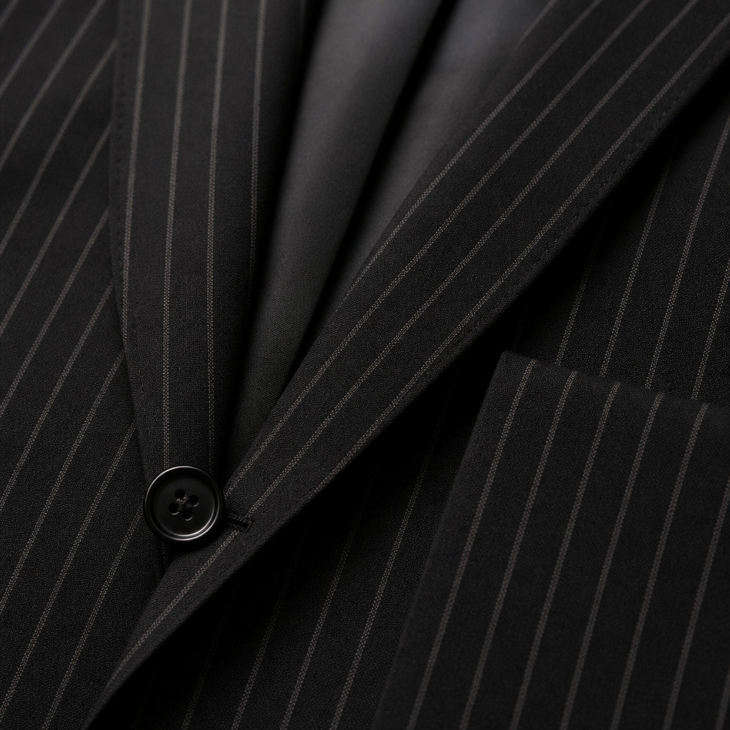 Three Piece Suit With Waistcoat Black Black – Fabric and Detail Close-Up