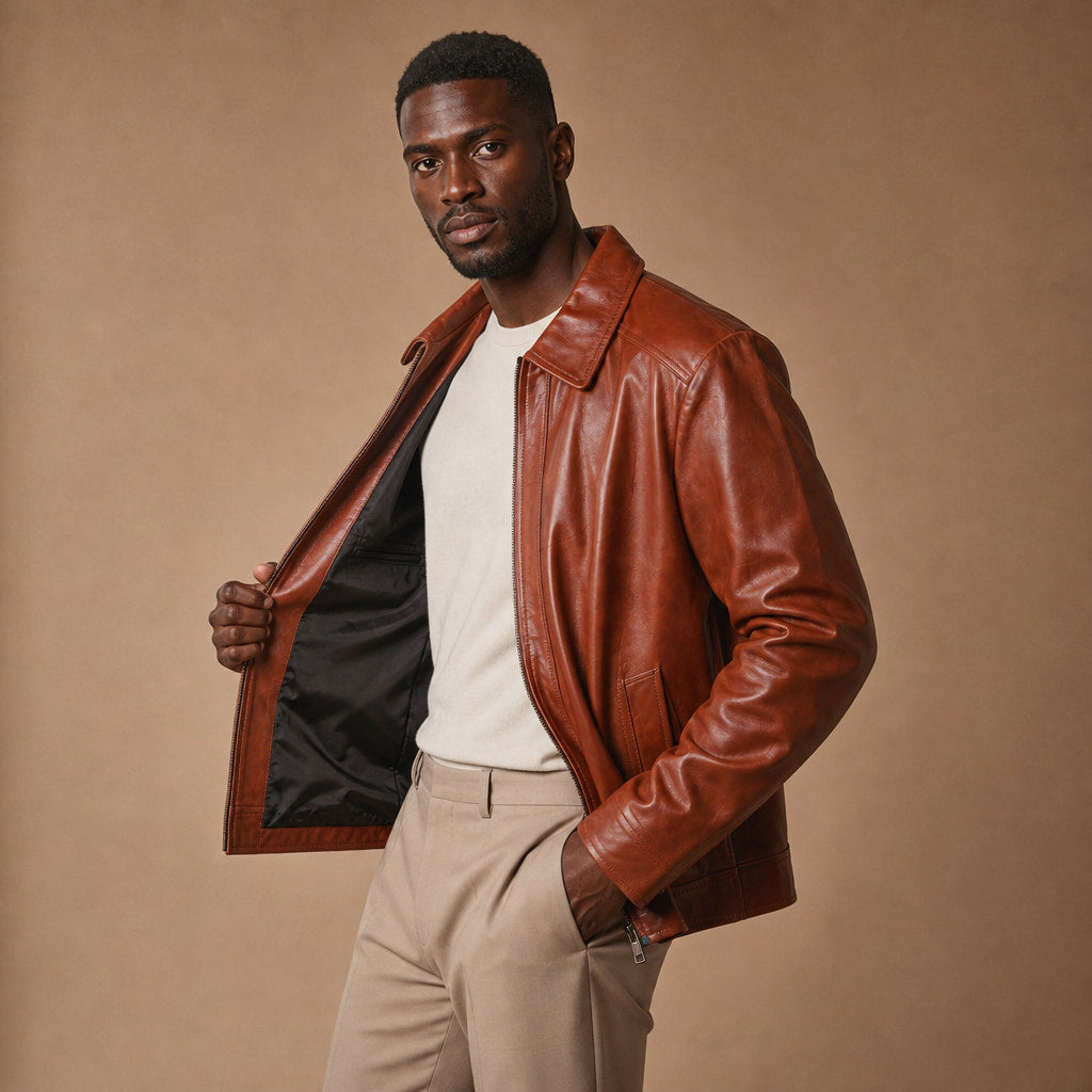 Rebelious Reddish Brown Sheepskin Leather Biker Jacket For Men Brown – Side Angle View