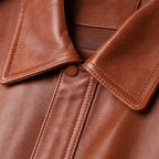 Rebelious Reddish Brown Sheepskin Leather Biker Jacket For Men Brown – Fabric and Detail Close-Up