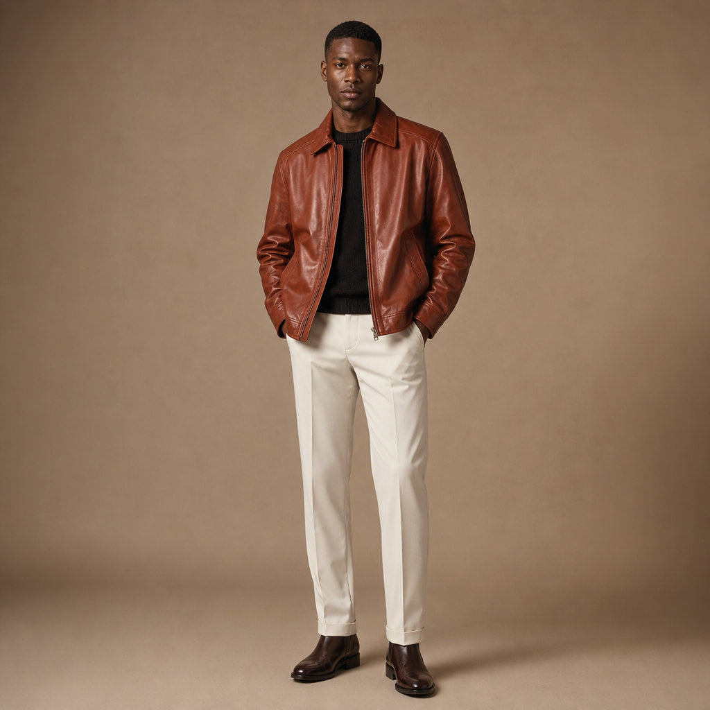 Rebelious Reddish Brown Sheepskin Leather Biker Jacket For Men Brown – Full Look