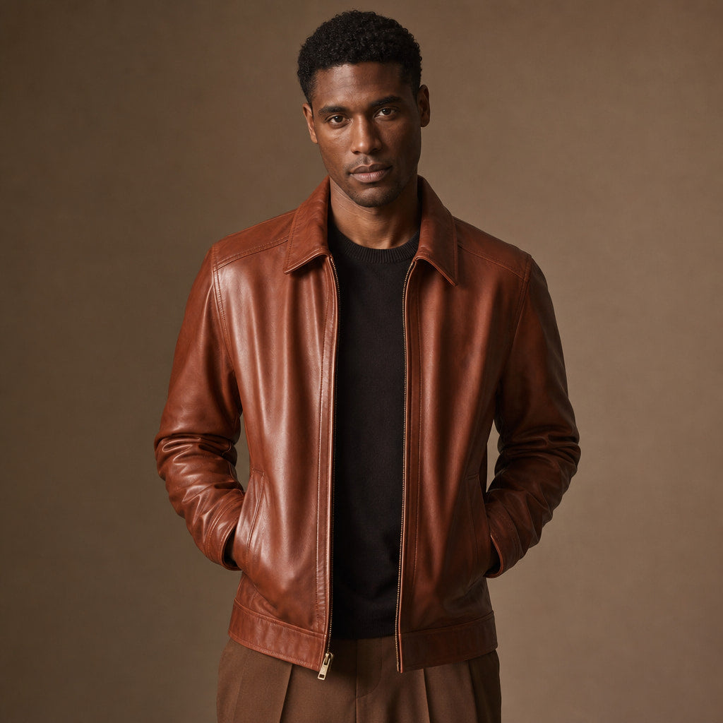 Rebelious Reddish Brown Sheepskin Leather Biker Jacket For Men Brown – Product Photo