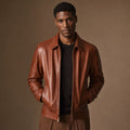Rebelious Reddish Brown Sheepskin Leather Biker Jacket For Men Brown – Product Photo