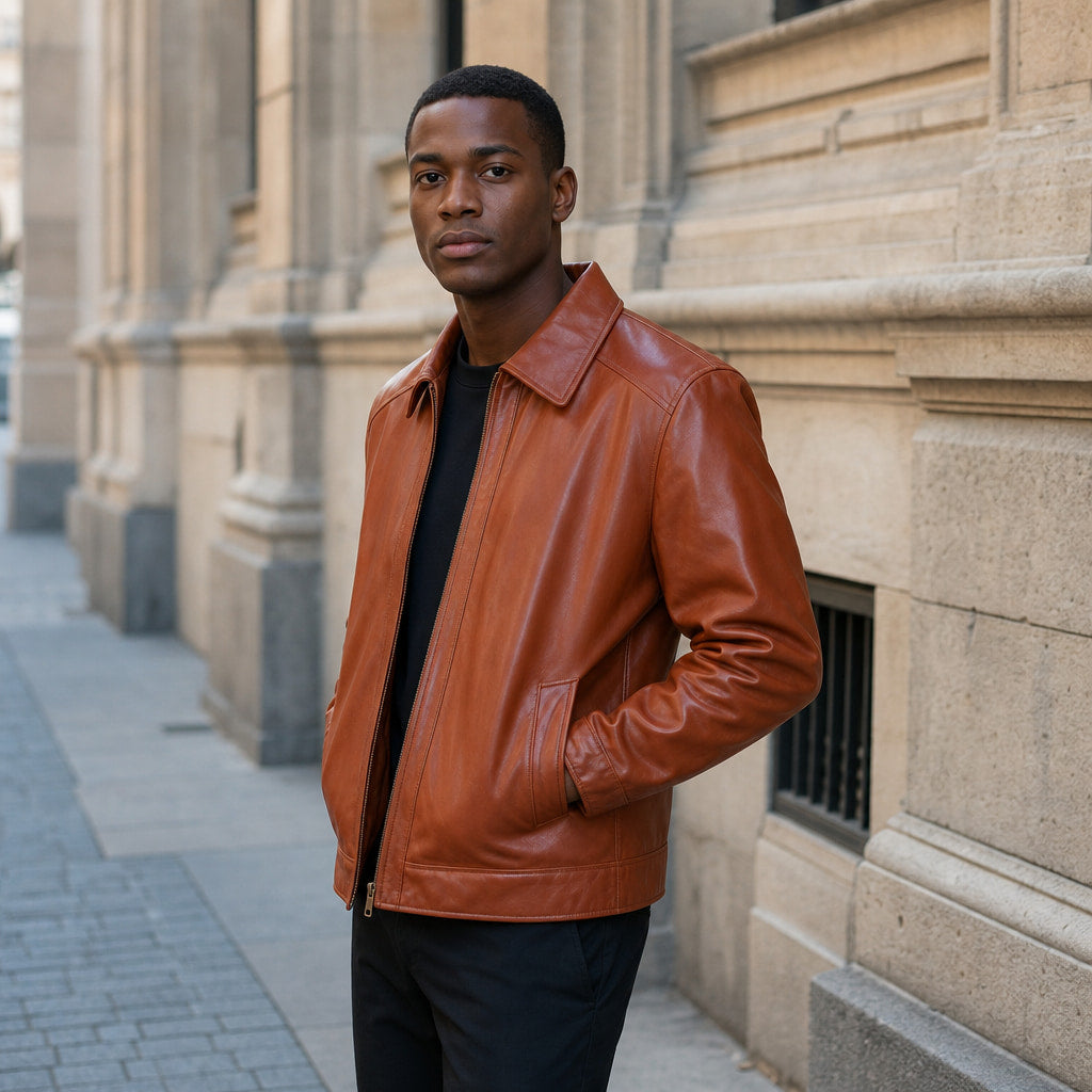 Rebelious Reddish Brown Sheepskin Leather Biker Jacket For Men Brown – Styled Editorial Shot