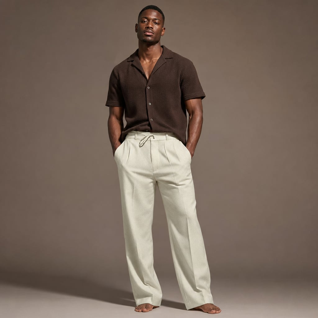Relaxed Fit Drawstring Beach Pants Beige – Product Photo