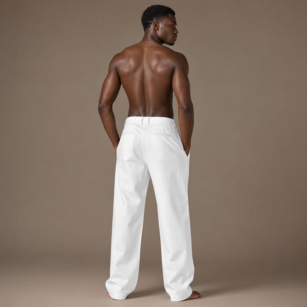 Relaxed Fit Drawstring Beach Pants White – Full Look