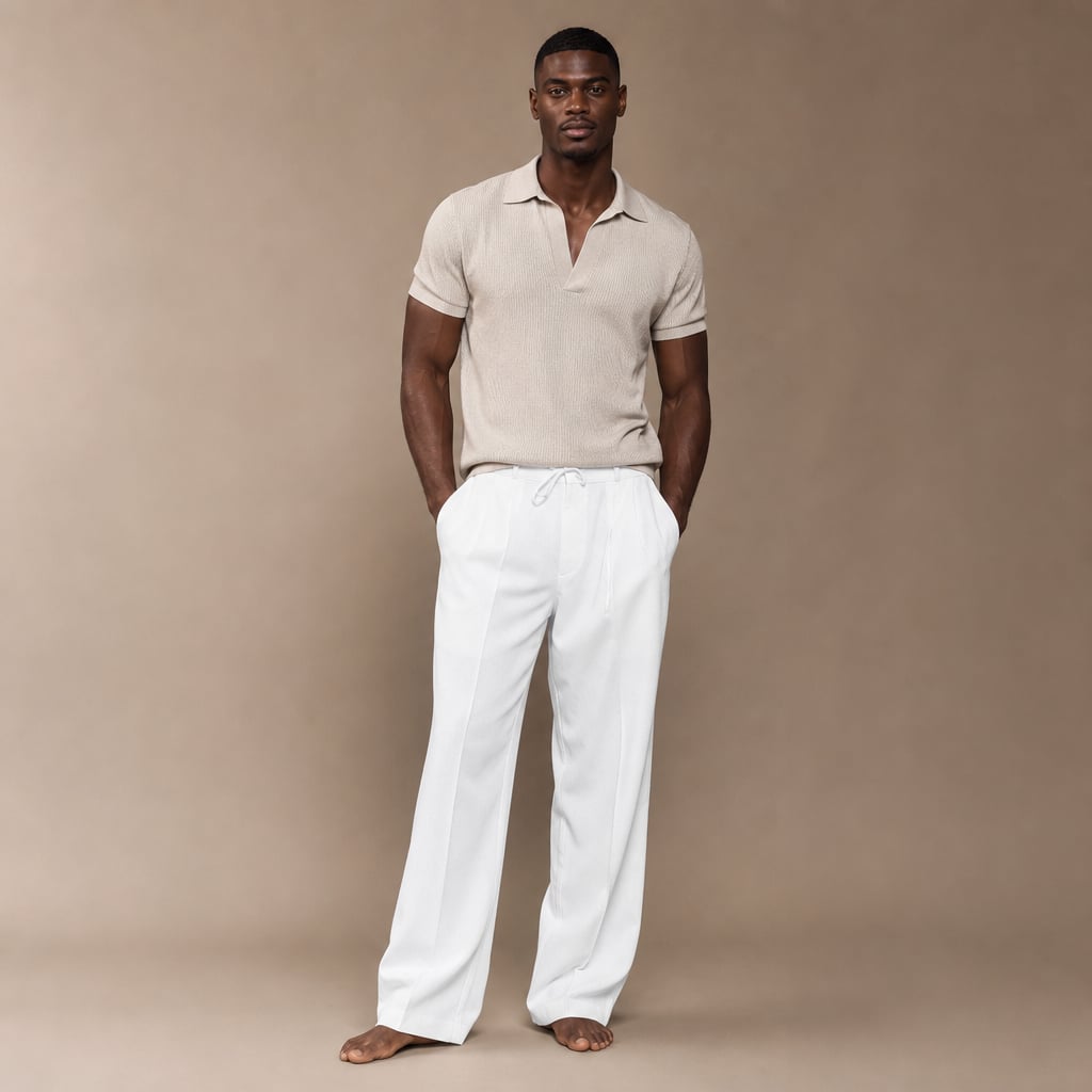 Relaxed Fit Drawstring Beach Pants in White – Tarlano Premium Menswear