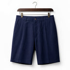 Relaxed Straight-Cut Summer Shorts Button Closure Navy – Product Photo