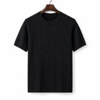 Ribbed Crew Neck Tee Slim Fit Vertical Knit Black – Product Photo