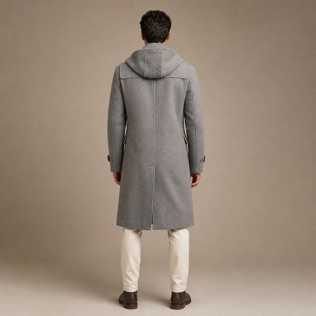 Rizzed Gray Wool Hooded Duffle Coat For Men Gray – Full Look