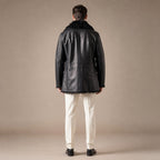 Rizzon Black Leather Fur Pea Coat For Men Black – Full Look