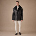 Rizzon Black Leather Fur Pea Coat For Men in Black – Tarlano Premium Menswear