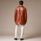 Rook Brown Leather Pea Coat For Men Brown – Full Look
