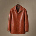 Rook Brown Leather Pea Coat For Men Brown – Product Photo