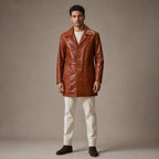 Rook Brown Leather Pea Coat For Men in Brown – Tarlano Premium Menswear