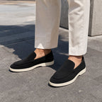 Round Toe Loafer Moc-Toe Seam Slip-On Flat Sole in Black – Tarlano Premium Menswear
