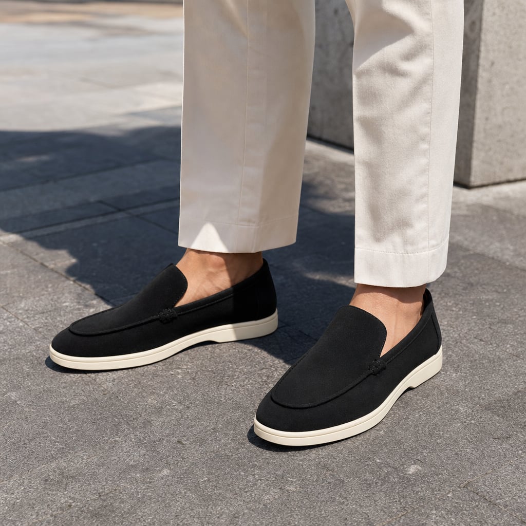 Round Toe Loafer Moc-Toe Seam Slip-On Flat Sole in Black – Tarlano Premium Menswear