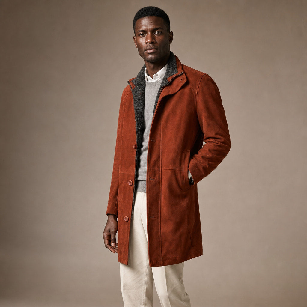 Royal Rust Brown Suede Leather Car Coat For Men Brown – Side Angle View