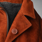Royal Rust Brown Suede Leather Car Coat For Men Brown – Fabric and Detail Close-Up