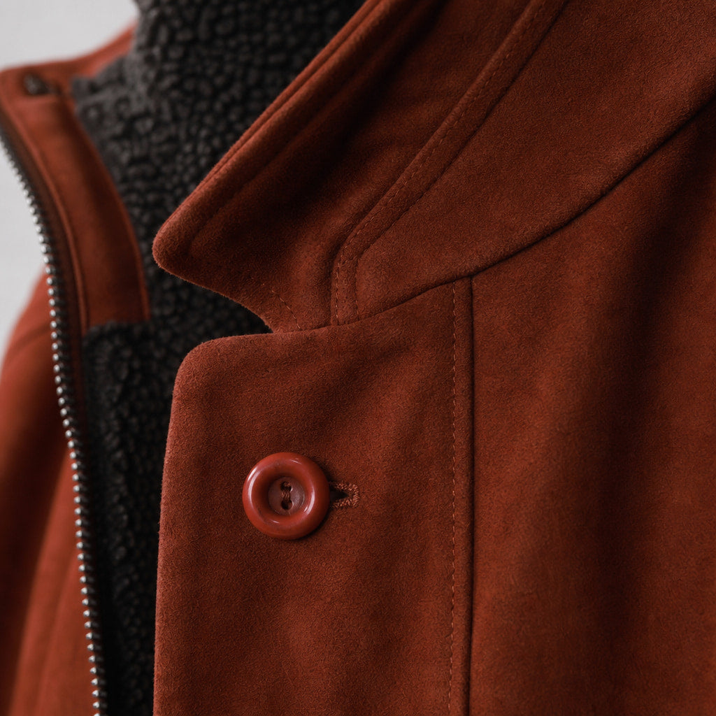Royal Rust Brown Suede Leather Car Coat For Men Brown – Fabric and Detail Close-Up