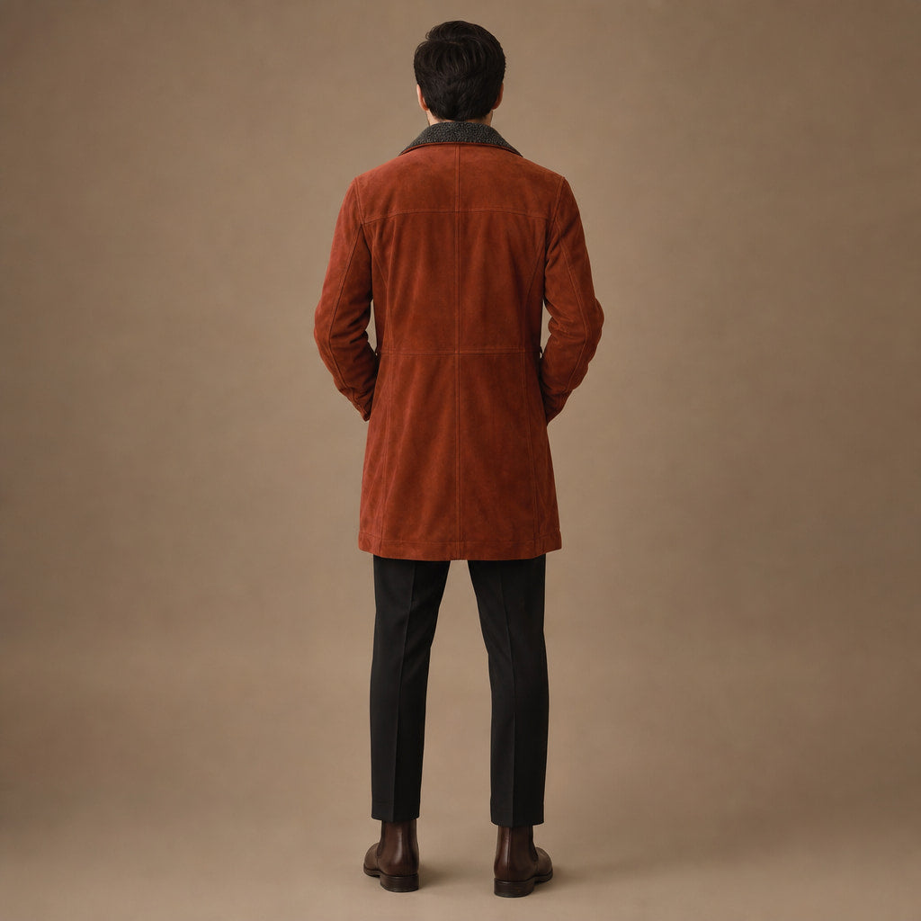 Royal Rust Brown Suede Leather Car Coat For Men Brown – Full Look