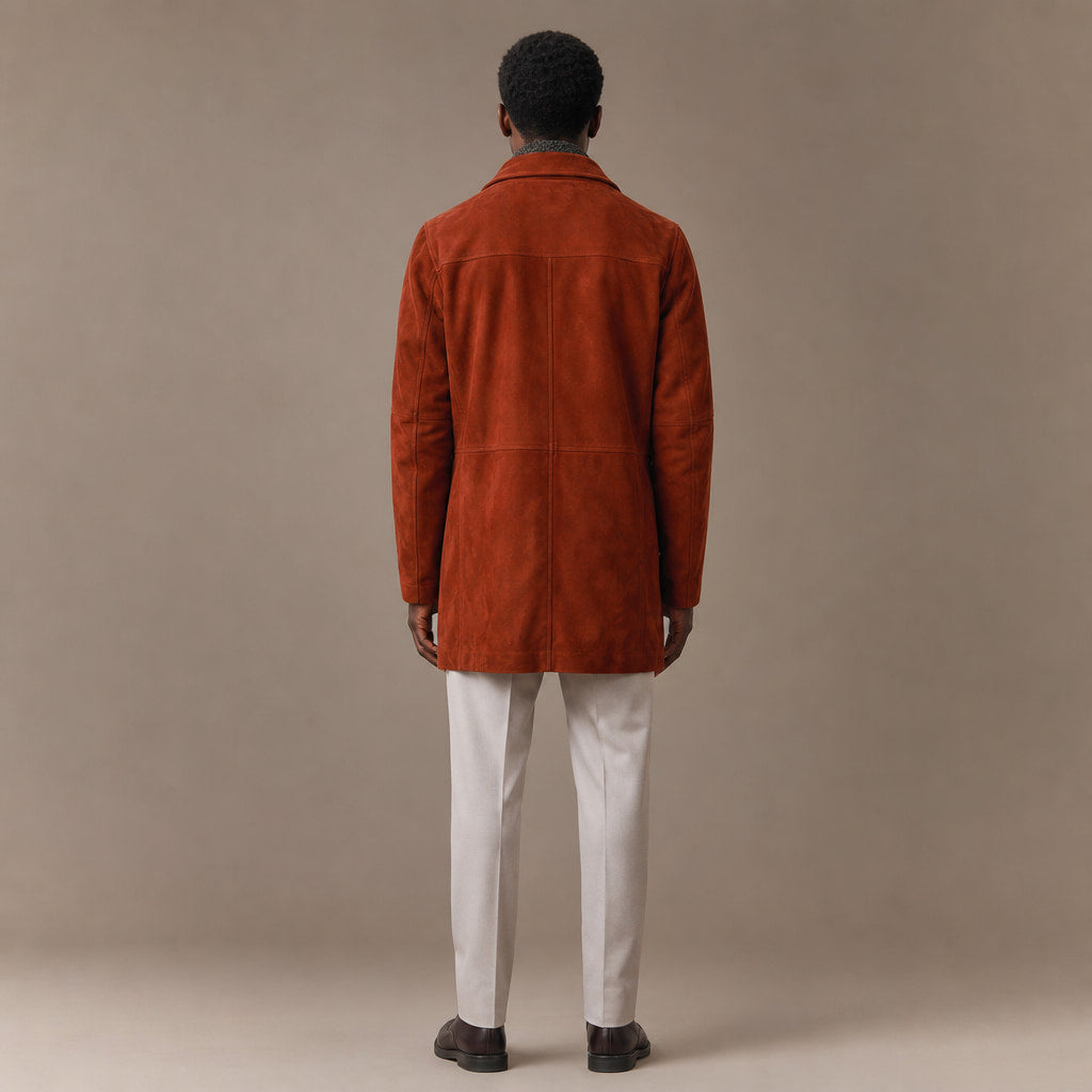 Royal Rust Brown Suede Leather Car Coat For Men Brown – Full Look