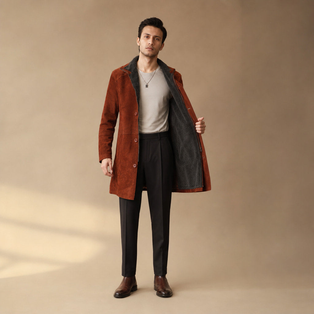 Royal Rust Brown Suede Leather Car Coat For Men in Brown – Tarlano Premium Menswear