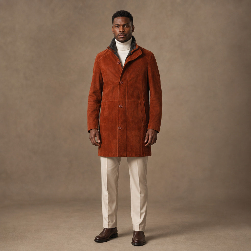 Royal Rust Brown Suede Leather Car Coat For Men in Brown – Tarlano Premium Menswear