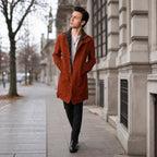 Royal Rust Brown Suede Leather Car Coat For Men Brown – Styled Editorial Shot
