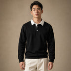 Rugby Shirt Contrast Collar Brushed Jersey in Black – Tarlano Premium Menswear
