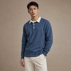 Rugby Shirt Contrast Collar Brushed Jersey Blue – Side Angle View