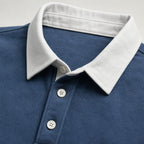Rugby Shirt Contrast Collar Brushed Jersey Blue – Fabric and Detail Close-Up