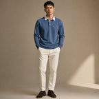 Rugby Shirt Contrast Collar Brushed Jersey Blue – Full Look