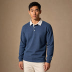 Rugby Shirt Contrast Collar Brushed Jersey in Blue – Tarlano Premium Menswear