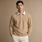 Rugby Shirt Contrast Collar Brushed Jersey Khaki – Product Photo