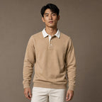 Rugby Shirt Contrast Collar Brushed Jersey in Khaki – Tarlano Premium Menswear